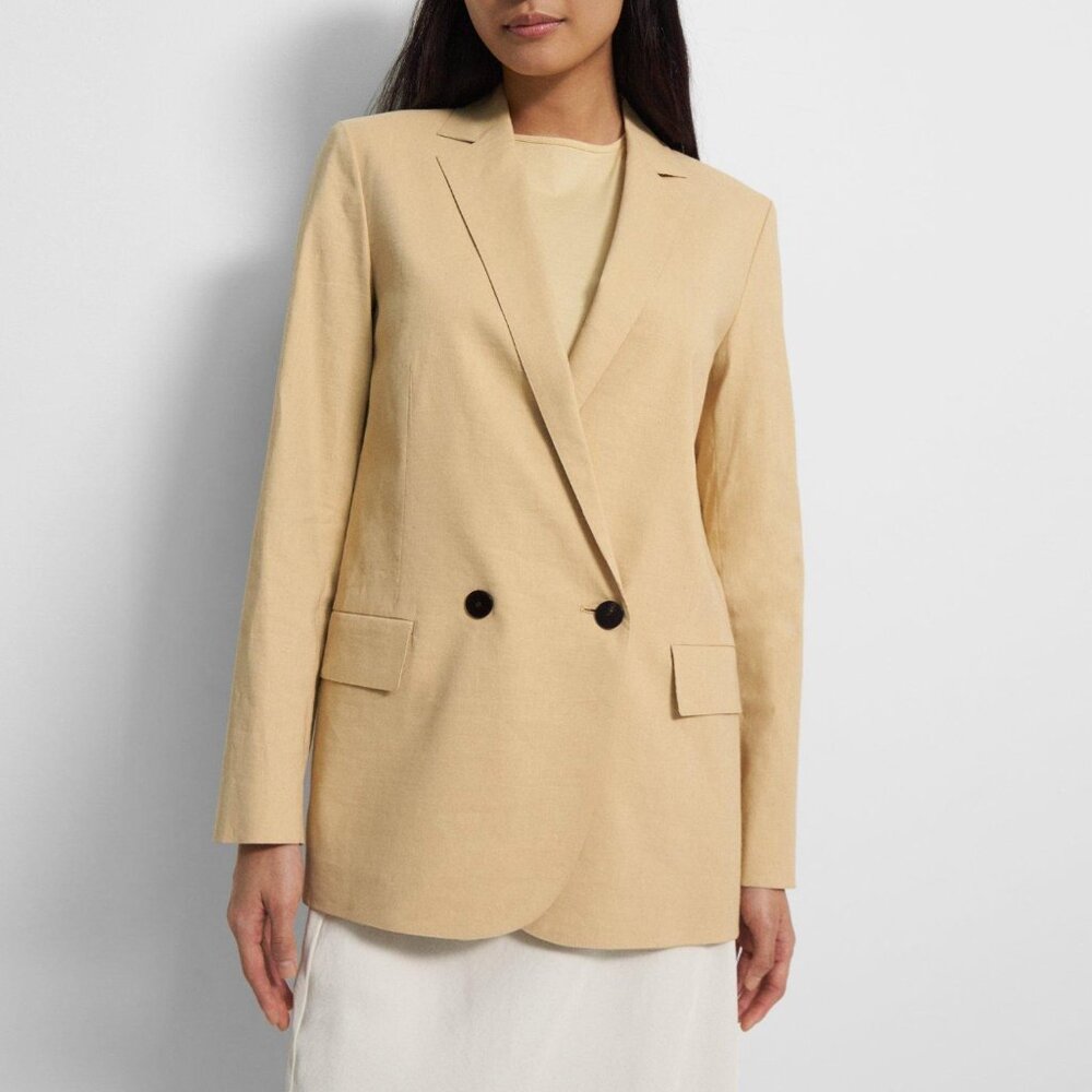 New Theory Linen Blend Boyfriend Blazer Beige 6 $455